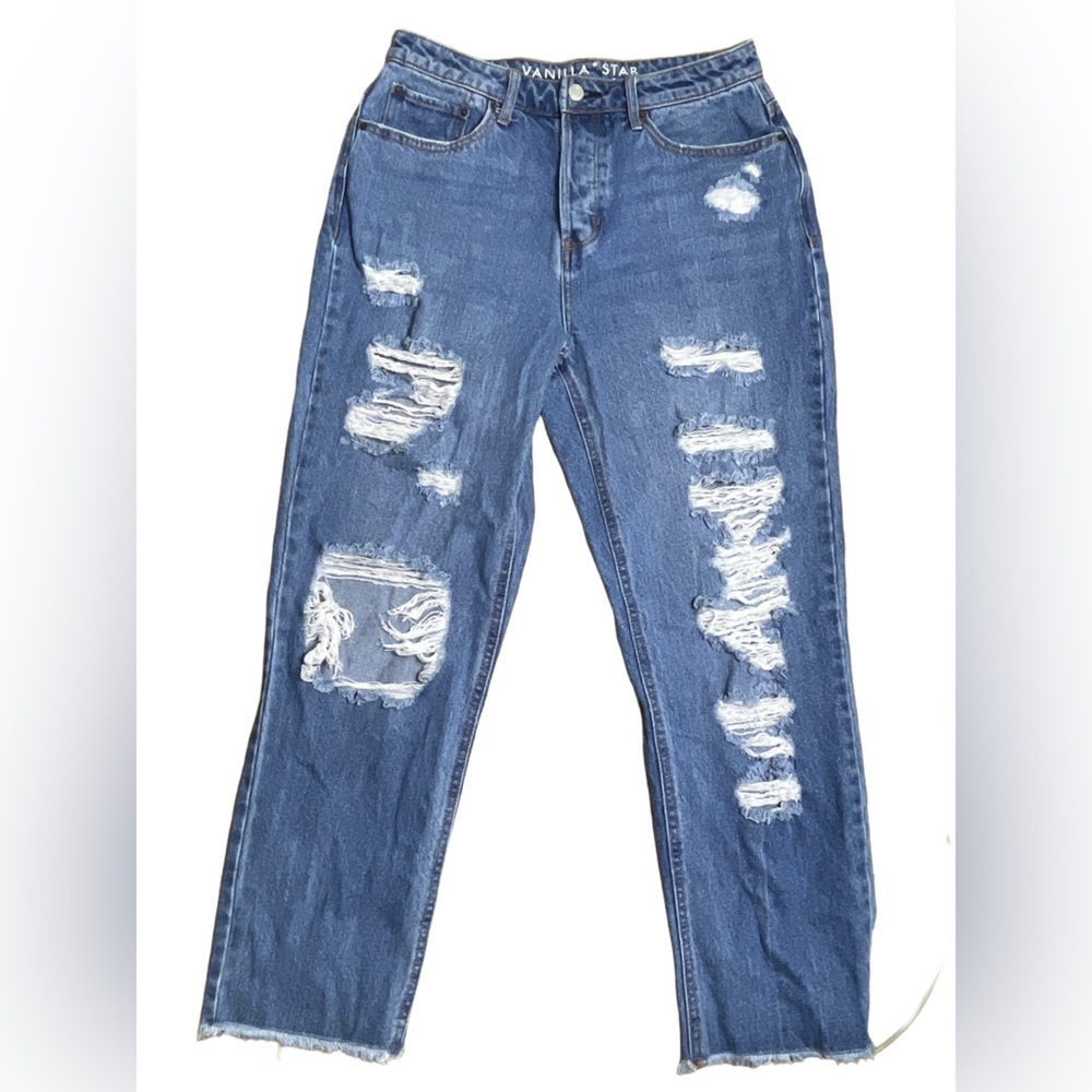 Vanilla Star Distressed Boyfriend Jeans Size 9 High Rise Raw Hem